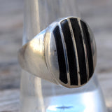 Vintage Sterling Onyx Inlay Striper Ring 10.25