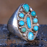 Vintage Sterling 9-Stone Turquoise Cluster Ring 8.5