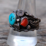 Vintage Sterling Turquoise and Coral Ring 10.25