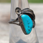 Vintage Sterling Turquoise Feather Ring 6