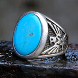 Vintage Sterling Turquoise Thunderbird Ring 9.75