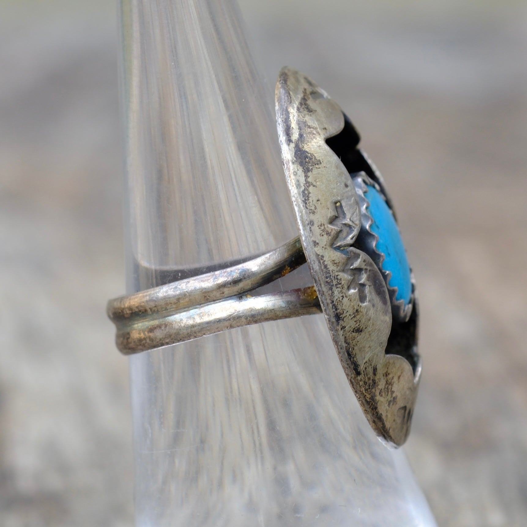 Vintage Sterling Turquoise Shadowbox Ring 6
