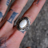 Vintage Sterling White Buffalo Feather Ring 10.75