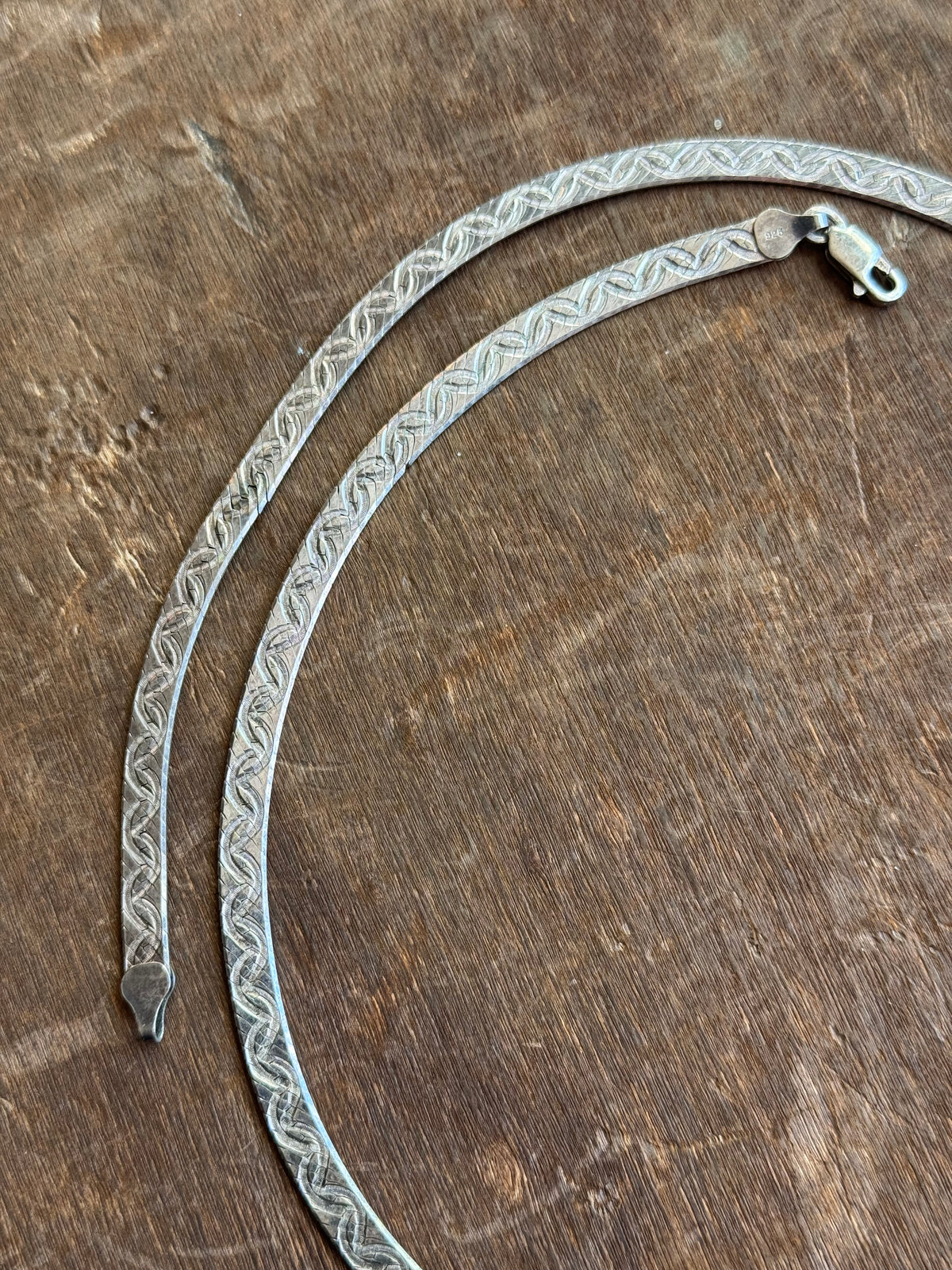 Vintage Sterling Silver 24” Etched Herringbone Chain
