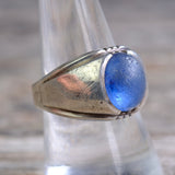 Vintage Sterling Blue Glass Deco Ring 9.25