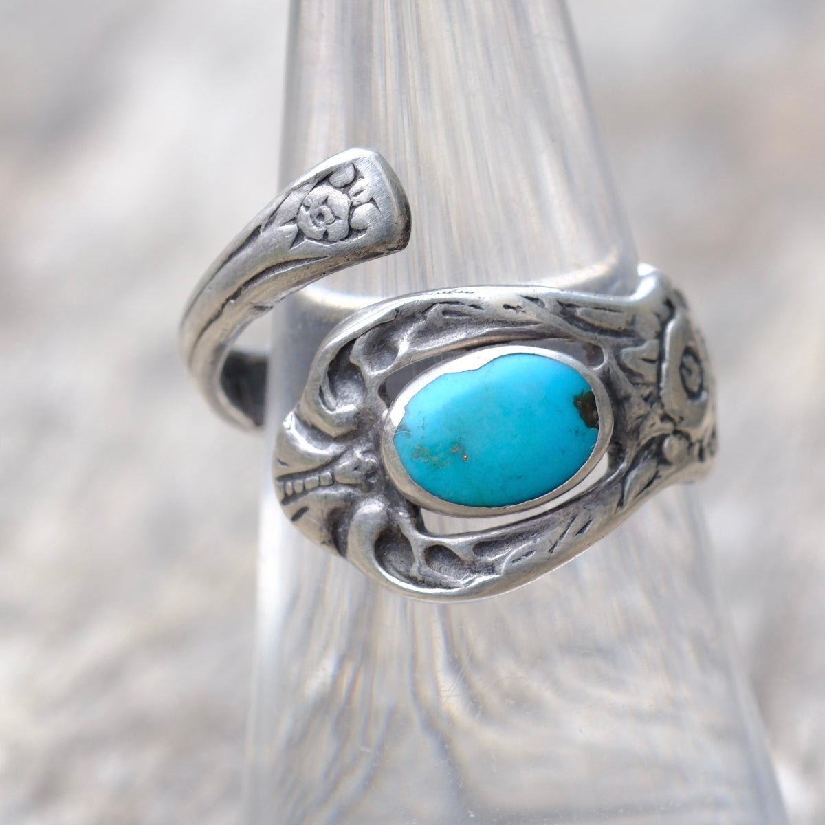 Vintage Sterling Turquoise Spoon Ring 7