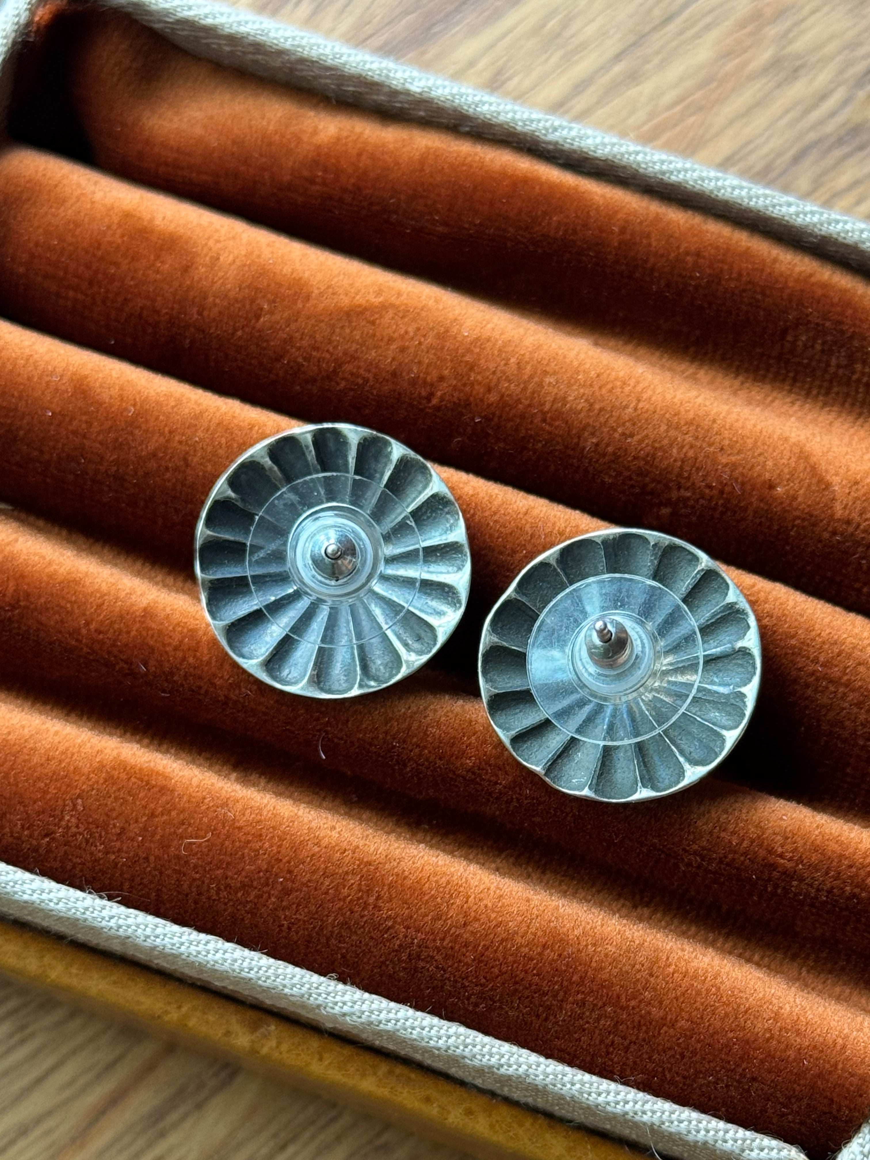 Vintage Sterling Silver Stamped Dome Earrings