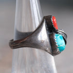 Vintage Sterling Turquoise and Coral Feather Ring 6