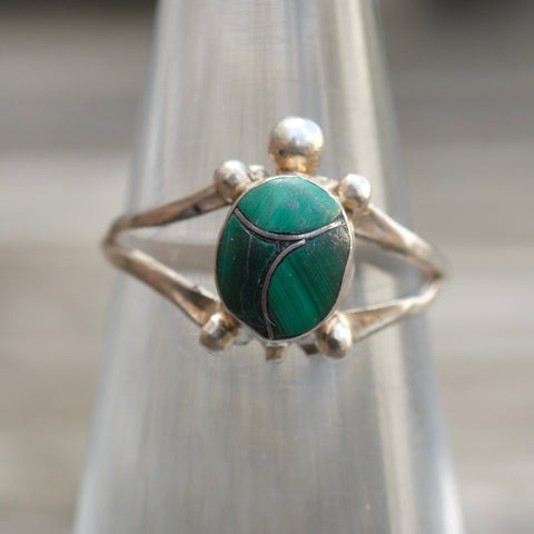 Vintage Sterling Malachite Turquoise Ring 4.5