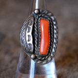 Vintage Sterling Coral Feather Ring 5.75