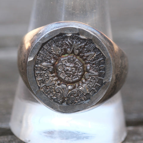 Vintage Sterling Aztec Calendar Ring 12.5