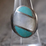 Vintage Sterling Turquoise and Mother Of Pearl Inlay Ring 8.5