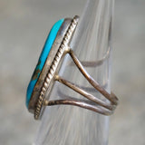 Vintage Sterling Turquoise Roper Ring 4.5