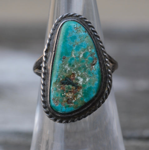 Vintage Sterling Turquoise Roper Ring 5.25