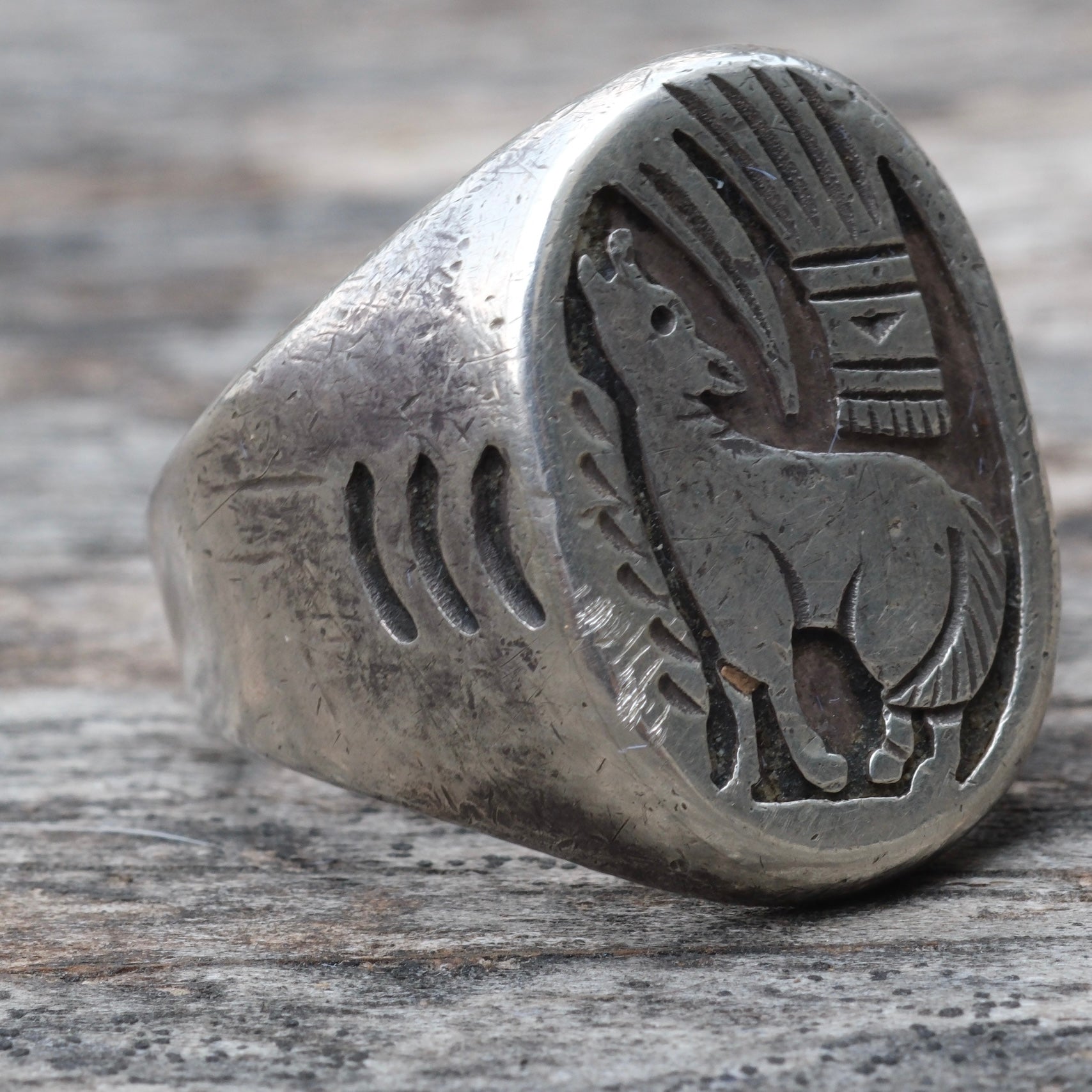 Vintage Sterling Howling Wolf Ring 9.75