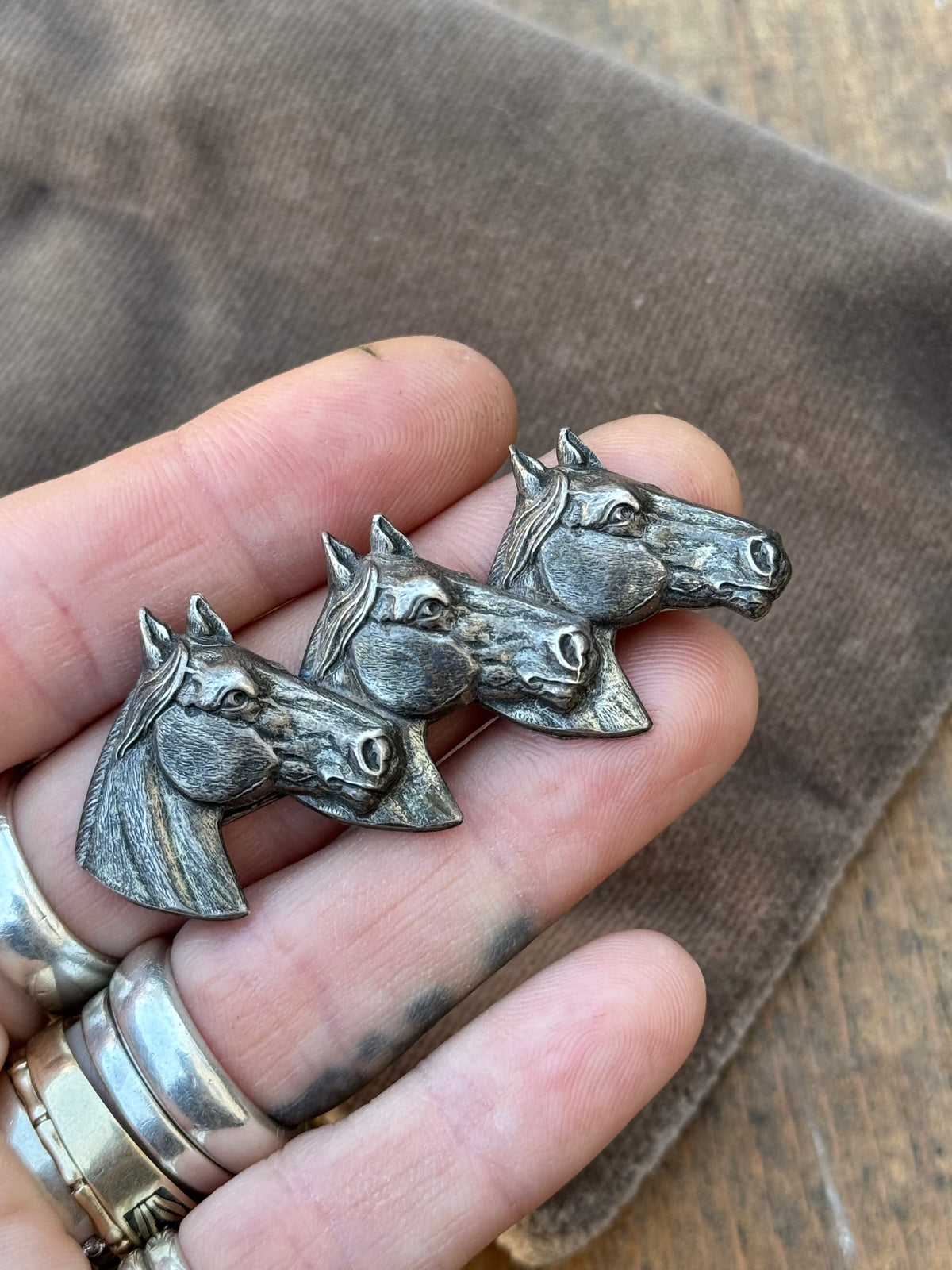 Vintage Sterling Silver Triple Horse Pin