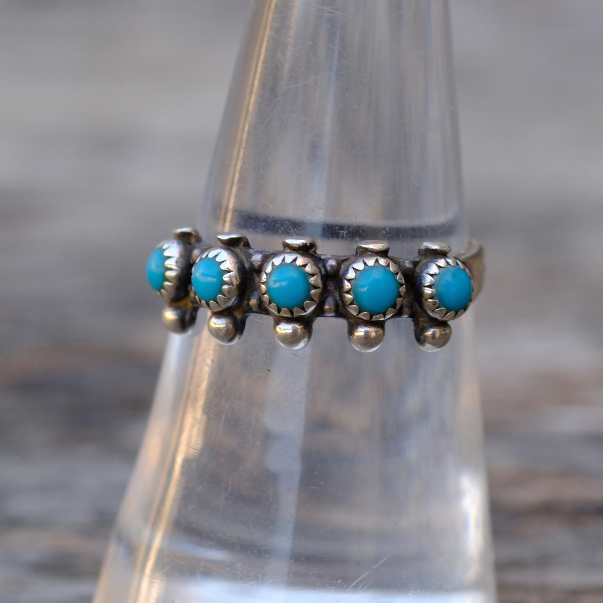 Vintage Sterling Snake Eye Turquoise Ring 6.75