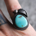 Vintage Sterling Turquoise Feather Ring 6.25