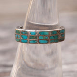 Vintage Sterling Turquoise Inlay Band 6.5