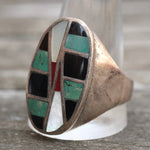 Vintage Sterling Zuni Inlay Ring 13.5