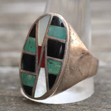 Vintage Sterling Zuni Inlay Ring 13.5