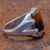 Vintage Sterling Agate Signet Ring 10.75