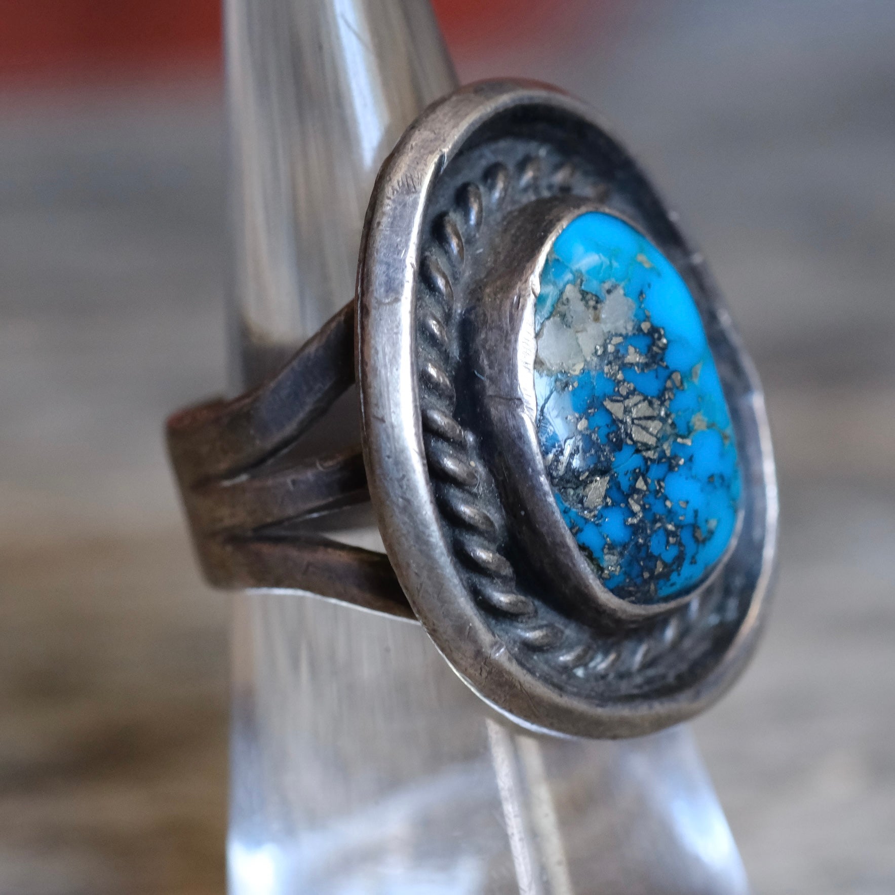 Vintage Sterling Turquoise Roper Ring 6