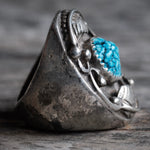 Vintage Sterling Turquoise Feather Ring 8