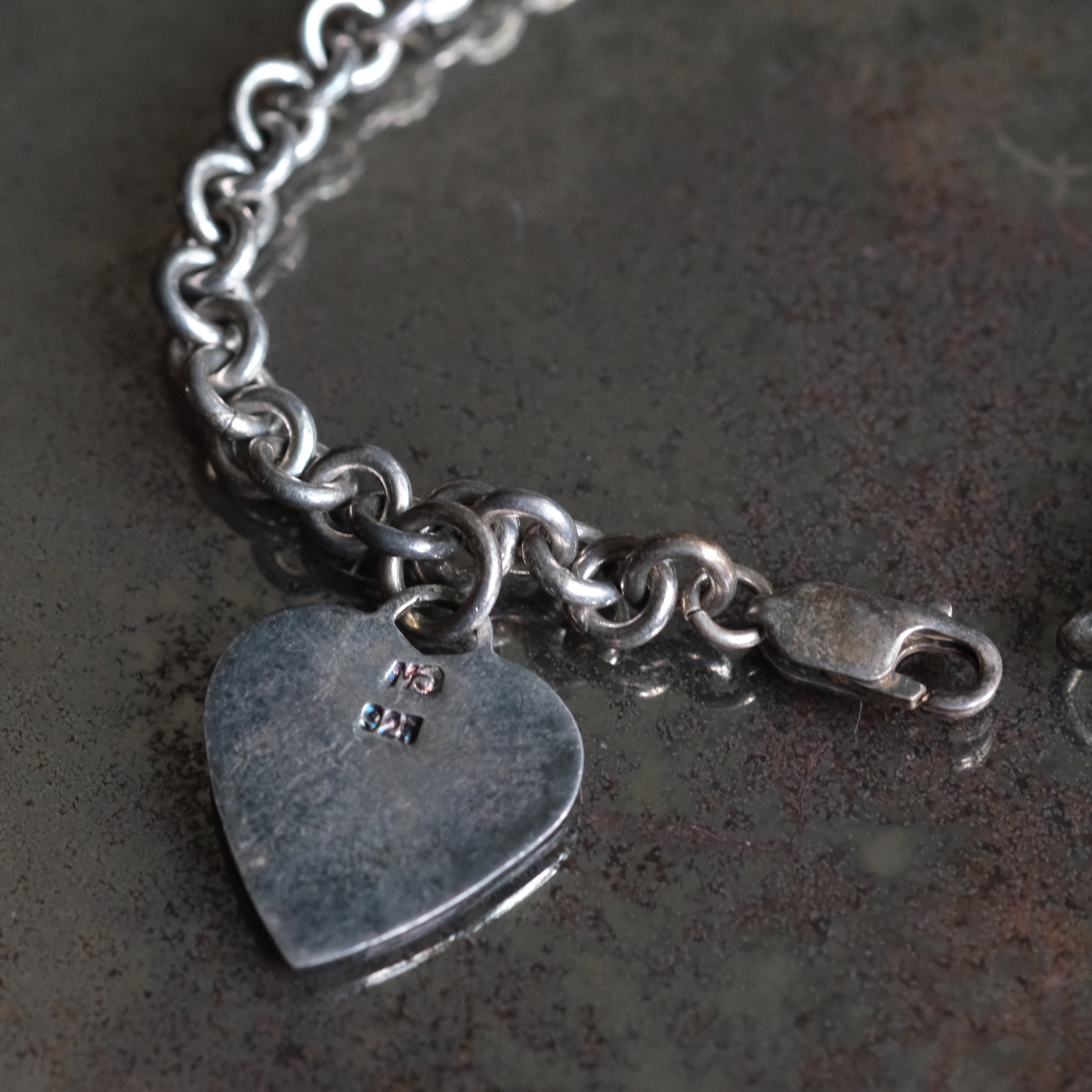 Vintage Sterling Rolo Link Heart ID Bracelet 7.5"