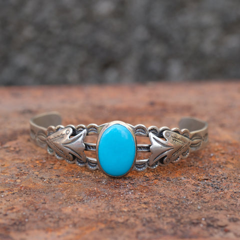 Vintage Nickel Silver Turquoise Arrows Cuff