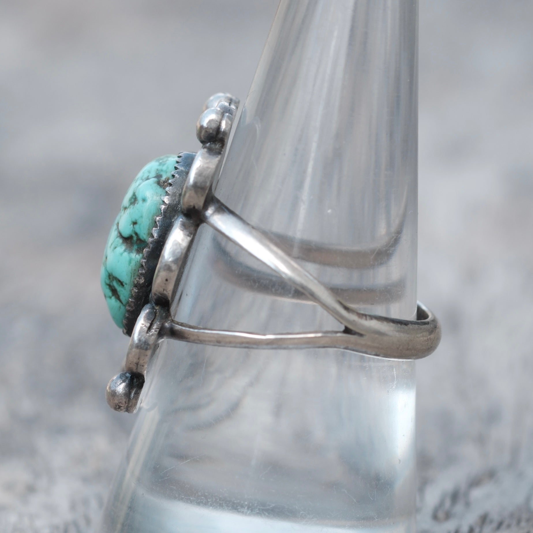 Vintage Sterling Turquoise Florette Ring 8.75