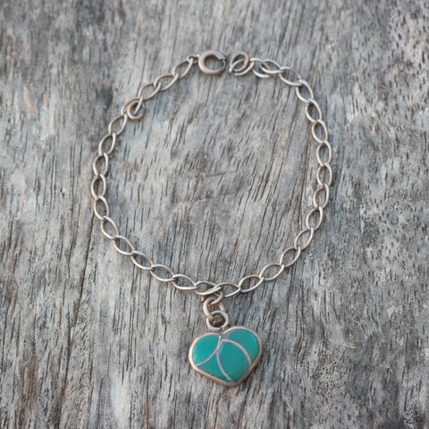 Vintage Sterling Turquoise Heart Bracelet
