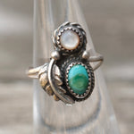 Vintage Sterling Turquoise and MOP Feather Ring 5.25