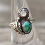 Vintage Sterling Turquoise and MOP Feather Ring 5.25