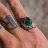 Vintage Sterling Malachite Feather Ring 7