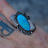 Vintage Sterling Turquoise Feather Ring 6.75