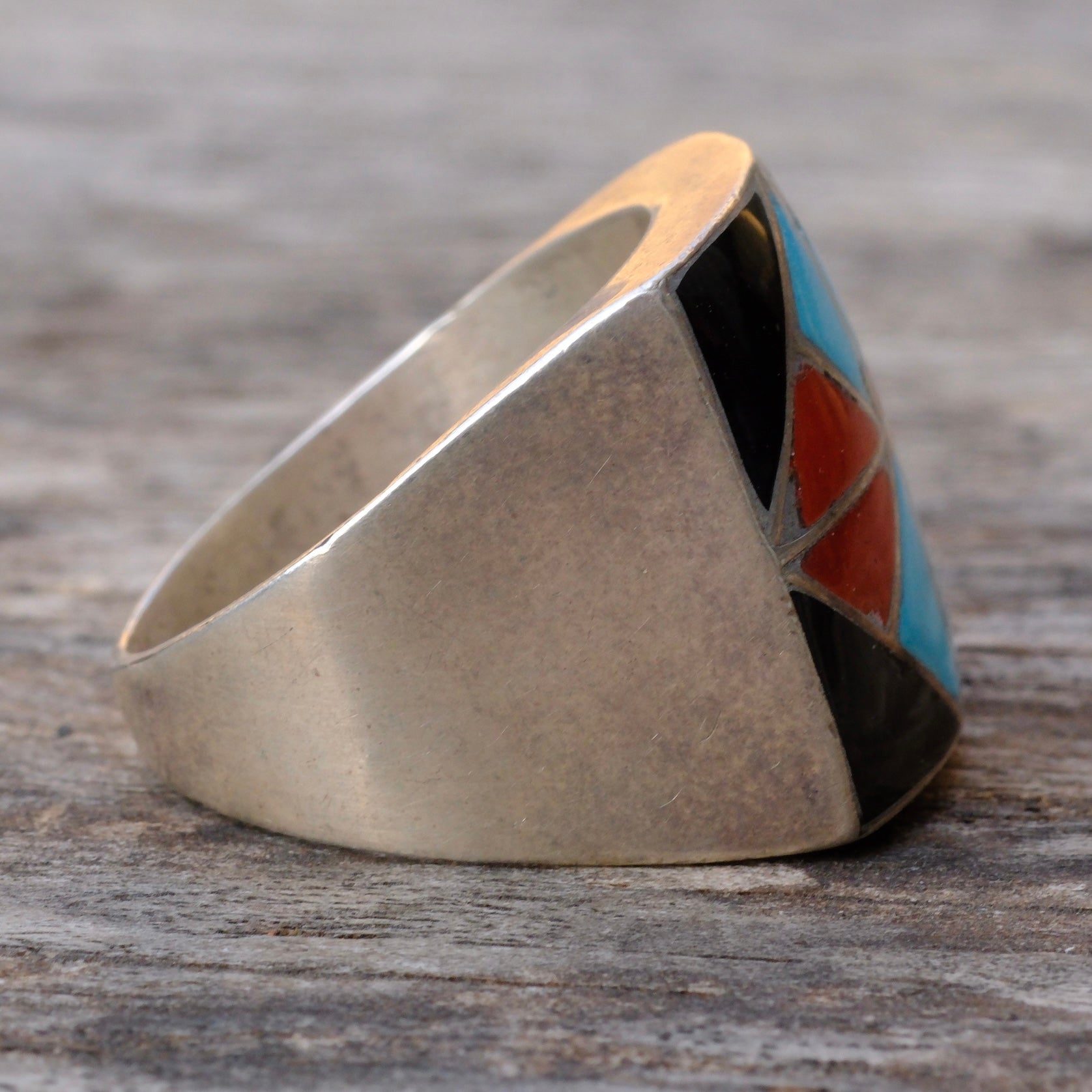 Vintage Sterling Multistone Inlay Ring 11