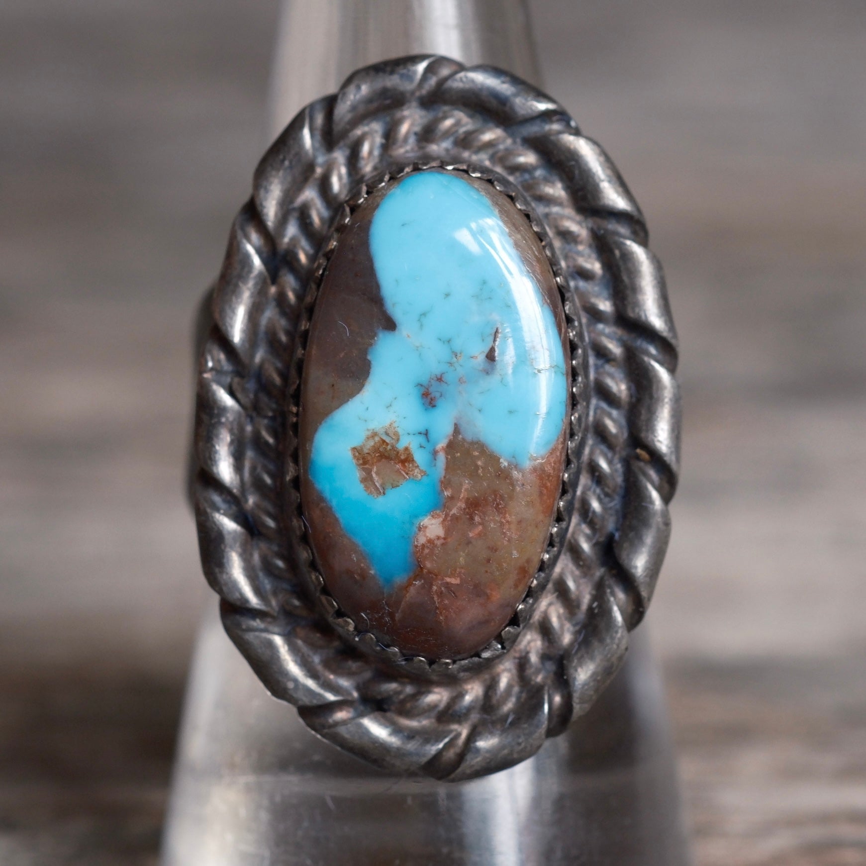 Vintage Sterling Turquoise Roper Ring 8.25