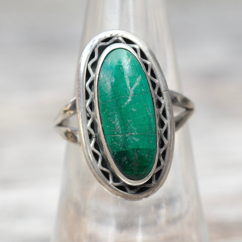 Vintage Sterling Malachite Ring 6.25