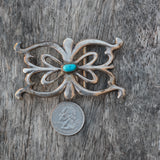 Vintage Sterling Silver Turquoise Casted Belt Buckle