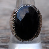 Vintage Sterling Onyx Ribbed Band Ring 9.25