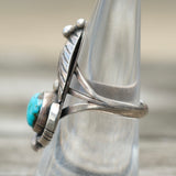 Vintage Sterling Turquoise Feather Ring 7.75