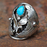 Vintage Sterling Turquoise Eagle Ring 10.75