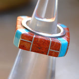 Vintage Sterling Jasper and Turquoise Inlay Band 5.25