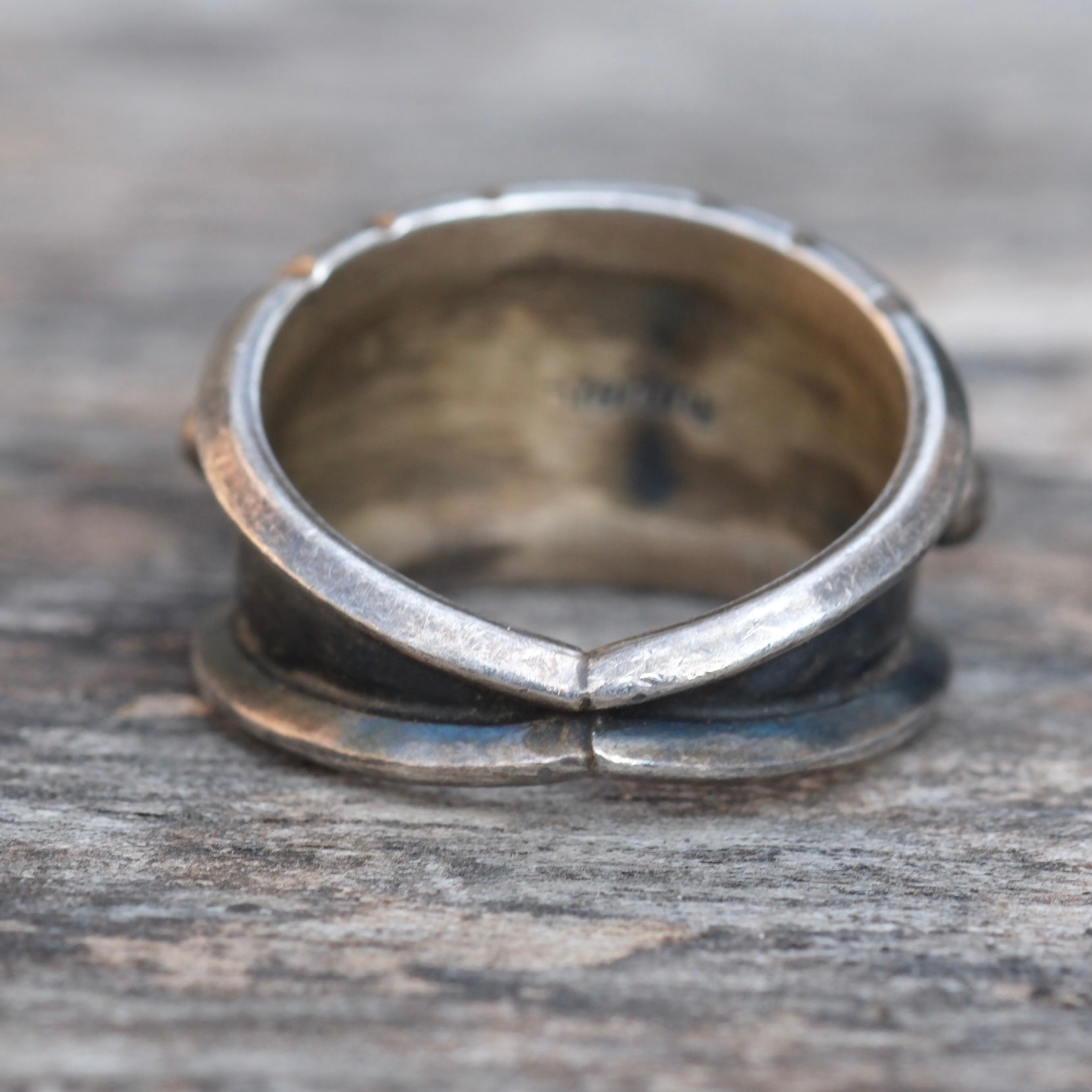 Vintage Sterling 3-Stone Coral Thick Band Ring 6.75
