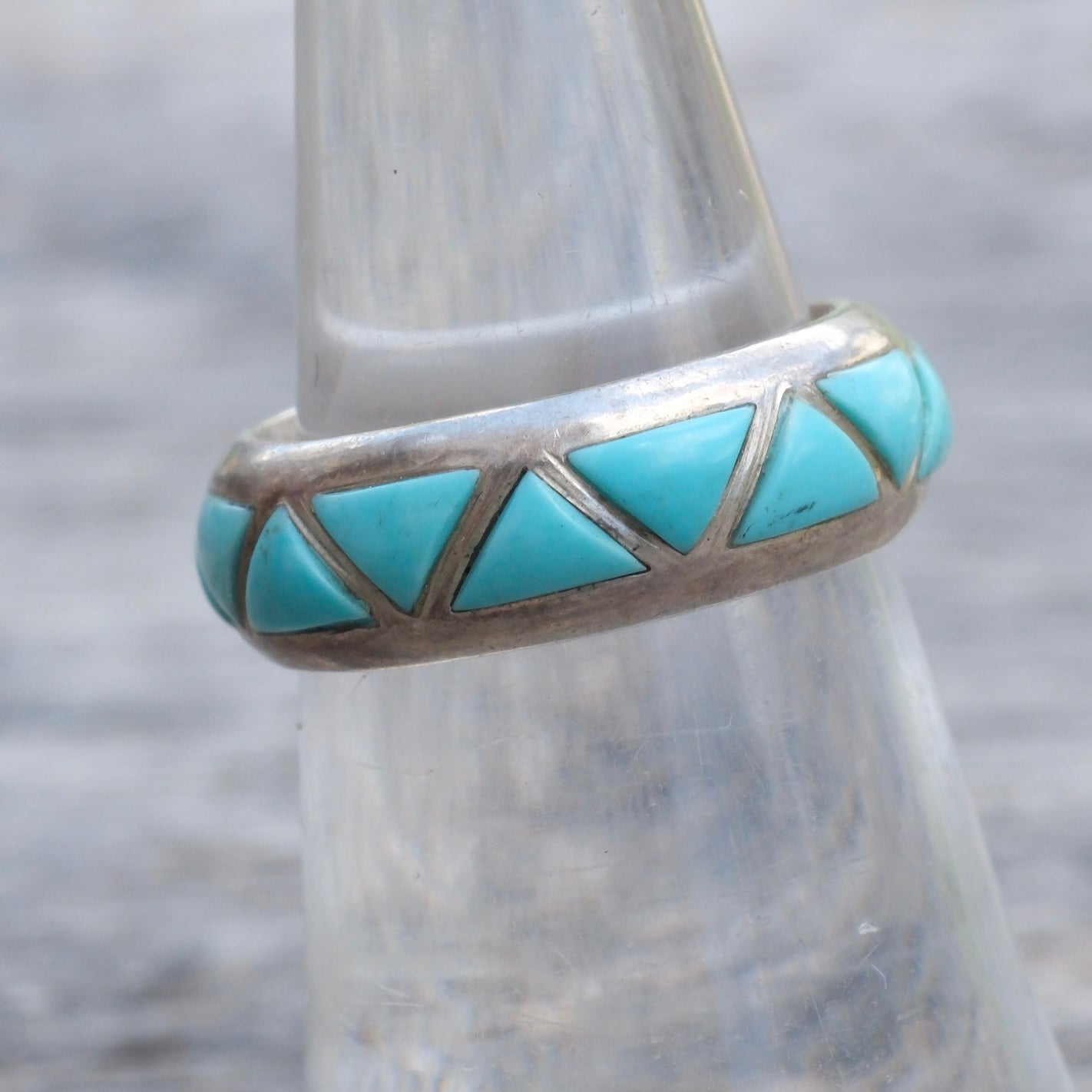 Vintage Sterling Turquoise Inlay Band Ring 6