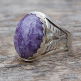 Vintage Sterling Charoite Thunderbird Ring 8