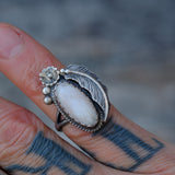 Vintage Sterling Mother Of Pearl Feather Ring 5.5