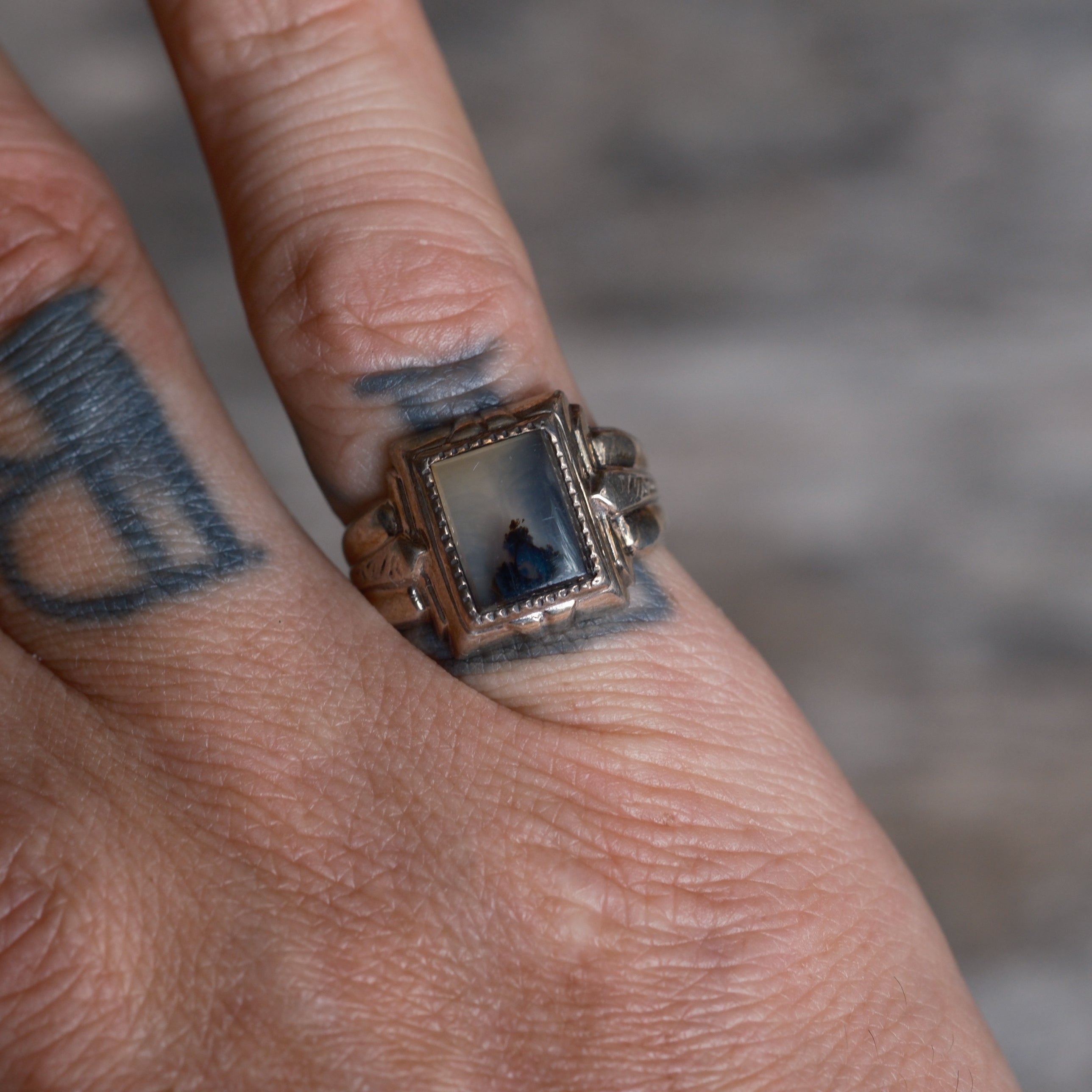 Vintage Sterling Agate Signet Ring 6.75