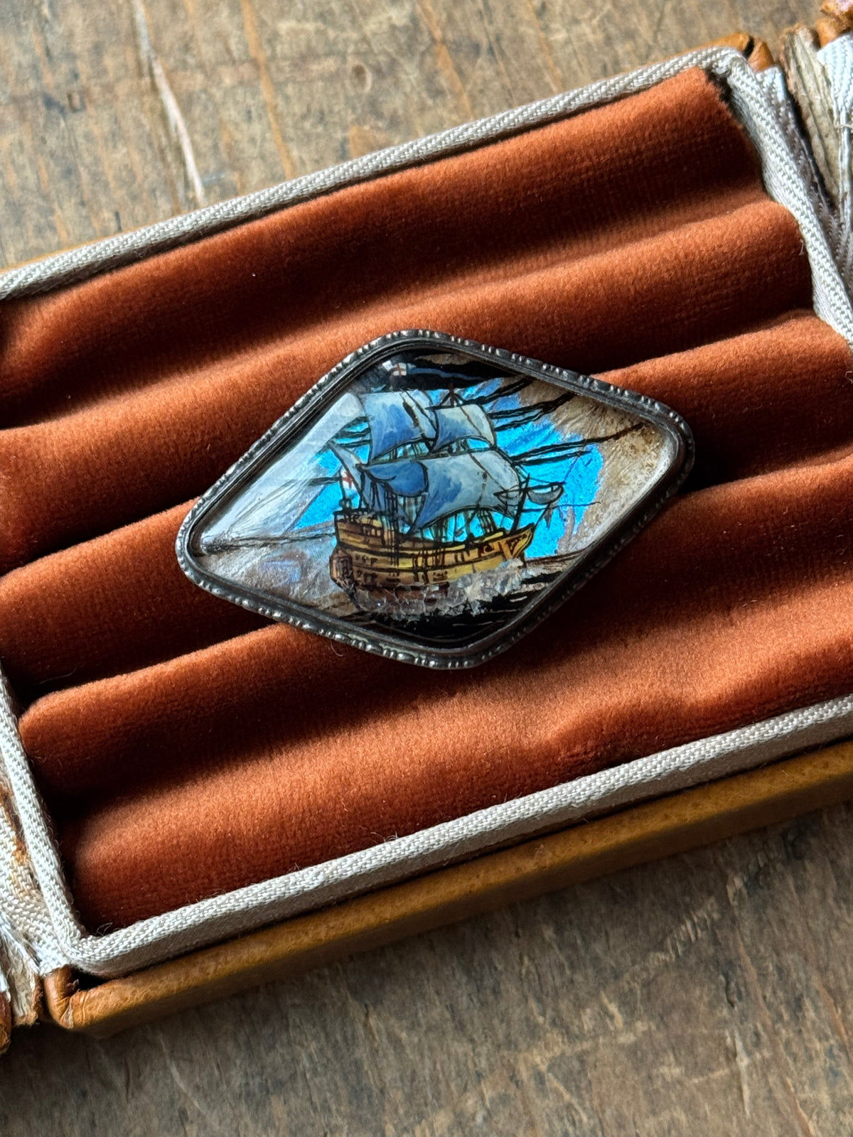 Vintage Sterling Silver Butterfly Wing Ship Pin